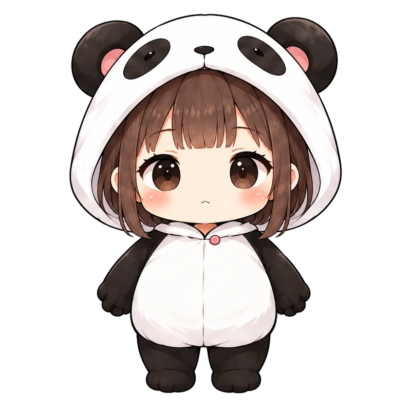 パンダの着ぐるみを着て立っているこんま